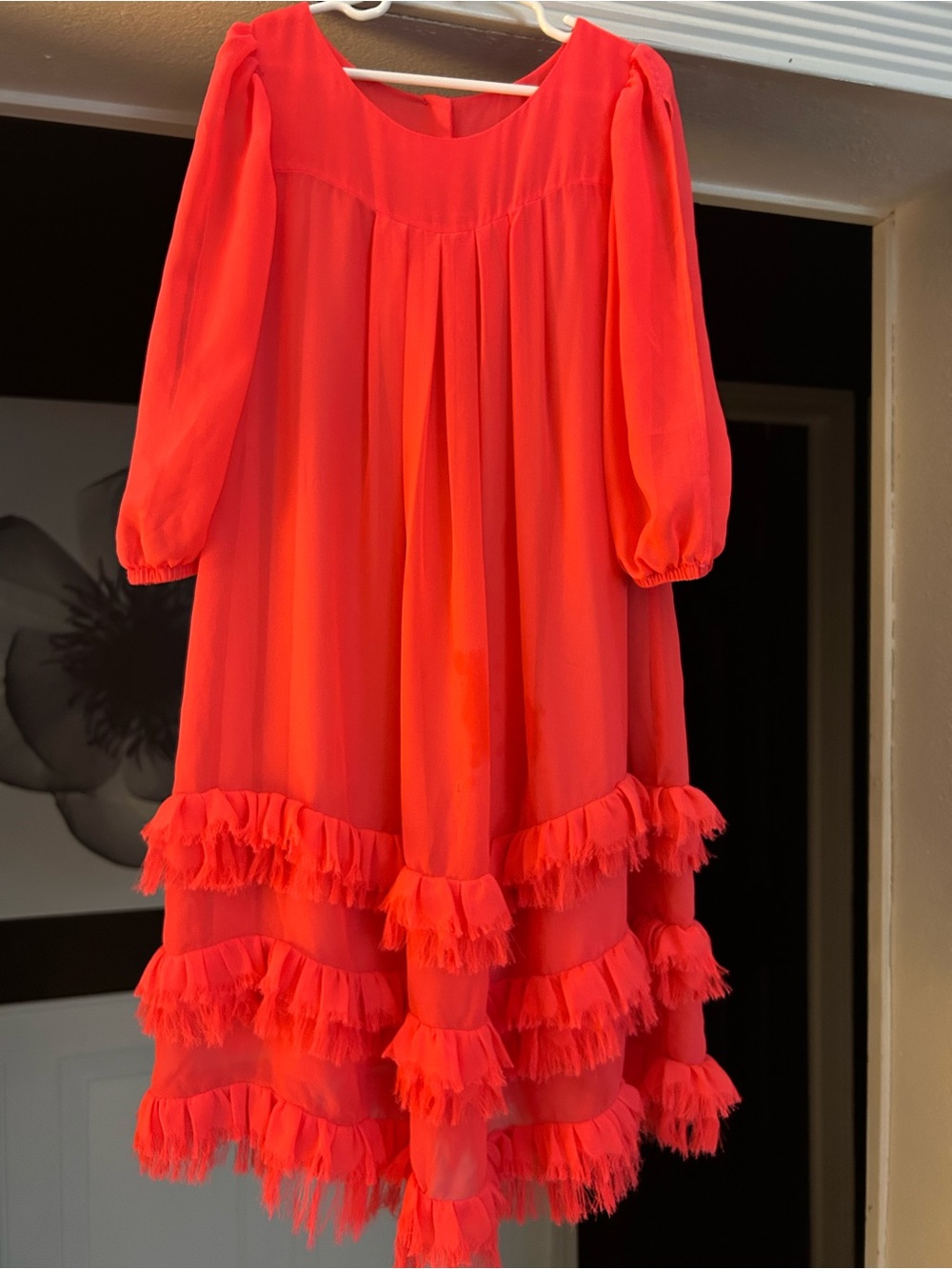 Peaches & Cream Girls' Bright Coral Tiered Ruffle Formal Dress
